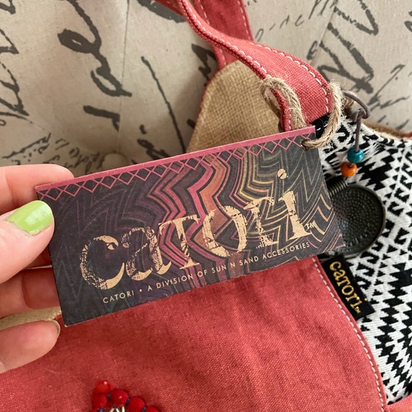 NWT CATORI Hira printed fabric scoop shopper embroidered hobo tote shoulder bag - Picture 8 of 10